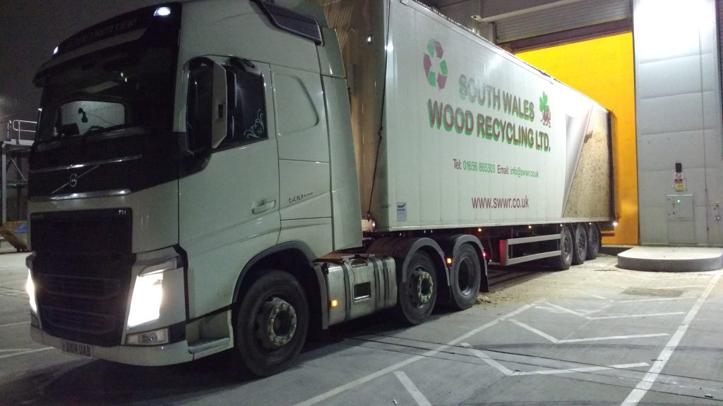 Tipping wood chips at Margam Green Energy